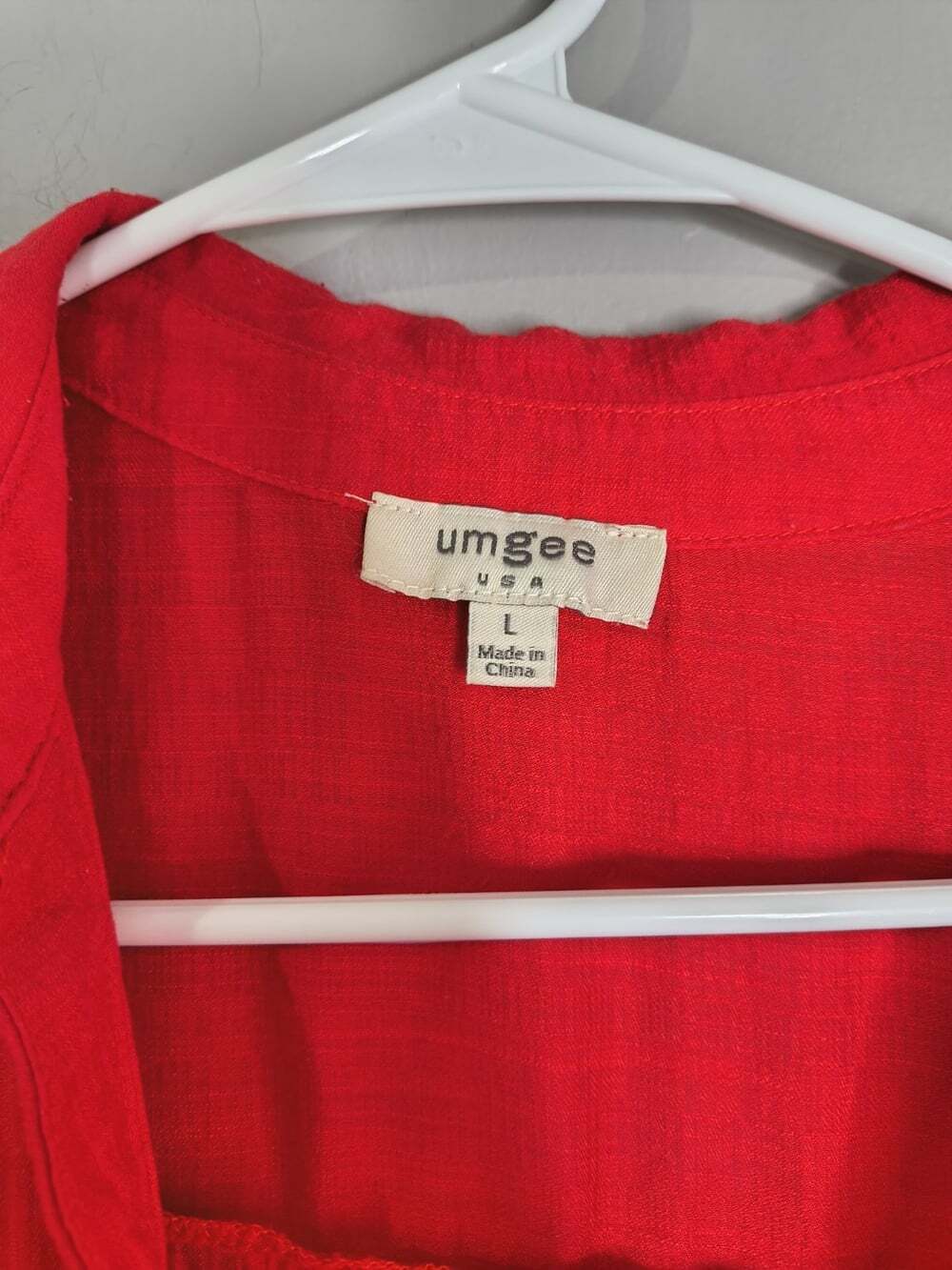 Umgee Red Button Front Tiered Shirt Dress Size Large Bohemian Style Split V Neck - Picture 6 of 13